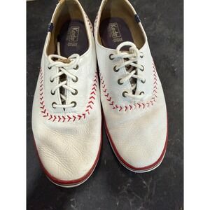 Keds Champion Baseball Leather Sneakers White Red Stitching Womens Size 10